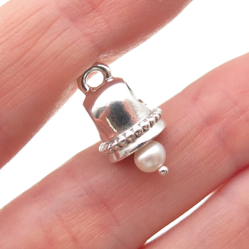 Pandora 925 Sterling Silver Real Pearl Wedding Bell Slide Bead Charm Pendant